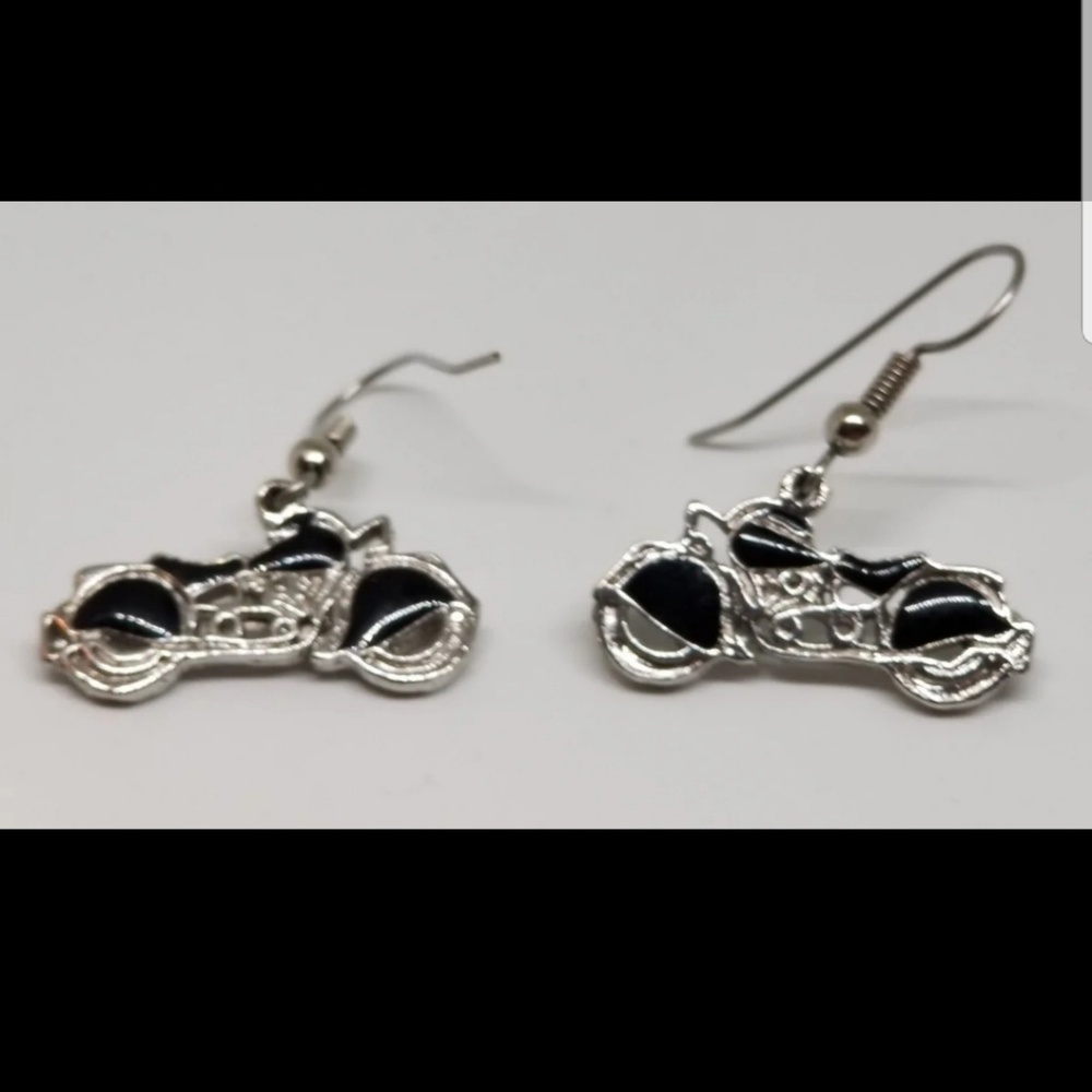 Black and Silver Motorcycle Earrings